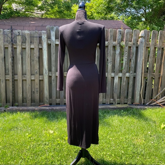 Good American Strong Shoulder Long Sleeve Black Stretch Jersey Knit Wrap Dress - Picture 9 of 17